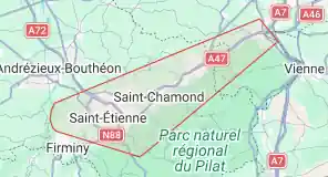 carte du périmètre d'intervention de Numeradom.fr entre givors, saint-etienne et saint-chamond dans la vallée du gier